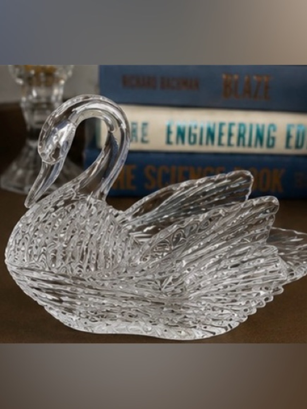 Vintage ENESCO Lead Crystal Swan Trinket Dish Candy Dish 1985 Taiwan